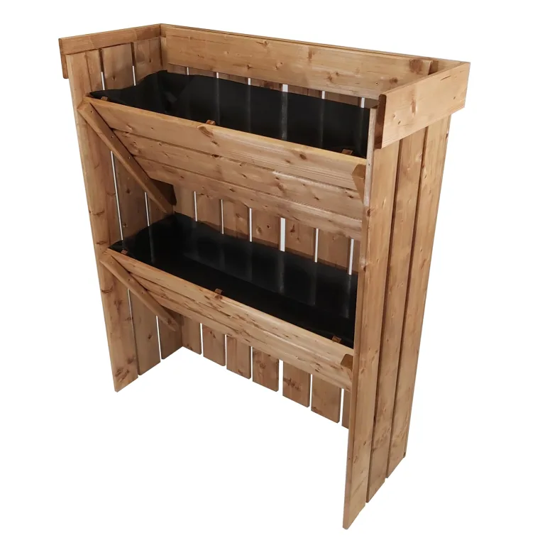NATIV Blumentreppe 2 Stück, Pflanzregal mit Gartenvlies, Vertikalbeet aus Holz, Kräuterregal für Blumenkasten, Hochbeet mit 2 Etagen, Pflanztreppe als Kräuterbeet, Blumenleiter – Bild 1