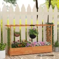 COSTWAY Blumenkasten mit Rankgitter & hängendem Dach, Pflanzkasten mit Rankhilfe, Hochbeet für Kletterpflanzen & hängende Körbe, für Hof Garten Terrasse, Pflanzkübel Holz, Orange (200x44x114cm) - Thumbnail 8