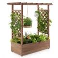 COSTWAY Blumenkasten mit Rankgitter & hängendem Dach, Pflanzkasten mit Rankhilfe, Hochbeet für Kletterpflanzen & hängende Körbe, für Hof Garten Terrasse, Pflanzkübel Holz, Orange (200x44x114cm) - Thumbnail 10