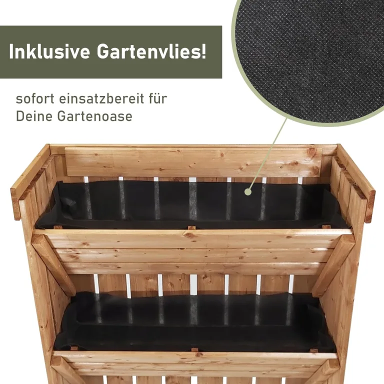 NATIV Blumentreppe, Pflanzregal mit Gartenvlies, Vertikalbeet aus Holz, Kräuterregal für Blumenkasten, Hochbeet mit 2 Etagen, Pflanztreppe als Kräuterbeet, Blumenleiter als Gemüsebeet – Bild 2