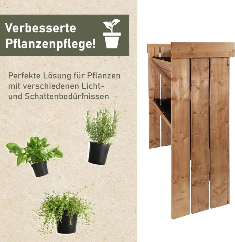 NATIV Blumentreppe, Pflanzregal mit Gartenvlies, Vertikalbeet aus Holz, Kräuterregal für Blumenkasten, Hochbeet mit 2 Etagen, Pflanztreppe als Kräuterbeet, Blumenleiter als Gemüsebeet – Bild 3
