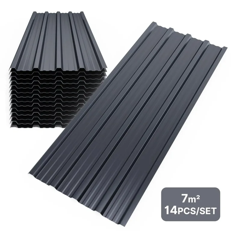 Mondeer 14er-Set Metall Trapezblech, Wellblechplatten für Dach, Dachbleche Trapezblech, Verzinkter Stahl für den Bau von Garagen, Gewächshä usern, Zwingern, 7m², 110 * 46cm, Dunkelgrau – Bild 2