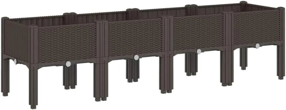 vidaXL Pflanzkasten, Blumenkübel mit Beinen Rattan-Optik, Pflanzkübel für Garten Terrasse, Blumenkasten Hochbeet Gemüsebeet, Braun 160x40x42cm PP - Bild 1