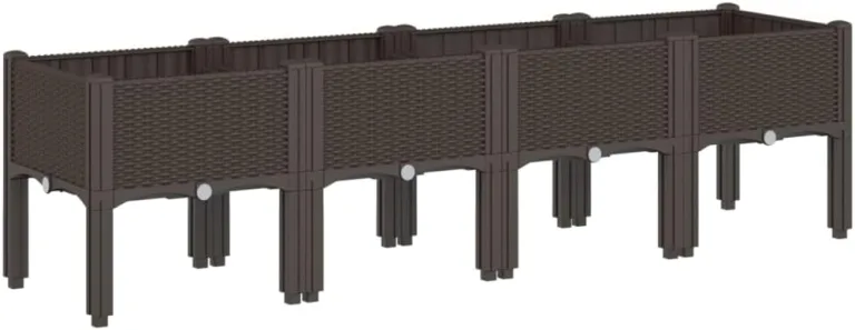 vidaXL Pflanzkasten, Blumenkübel mit Beinen Rattan-Optik, Pflanzkübel für Garten Terrasse, Blumenkasten Hochbeet Gemüsebeet, Braun 160x40x42cm PP – Bild 2