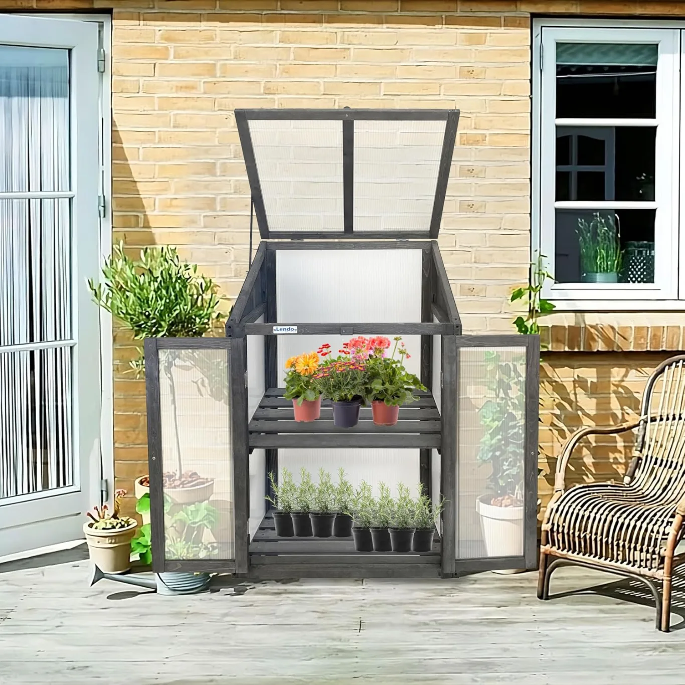 Gewächshaus - Frühbeet aus Holz - Greenhouse - Treibhaus - Frühbeetkasten mit Doppeltür - Pflanzenhaus - Aufzuchtschrank Fichtenholz Kiefernholz mit PC-Platten (Grau mit Einzelltür) - Bild 1