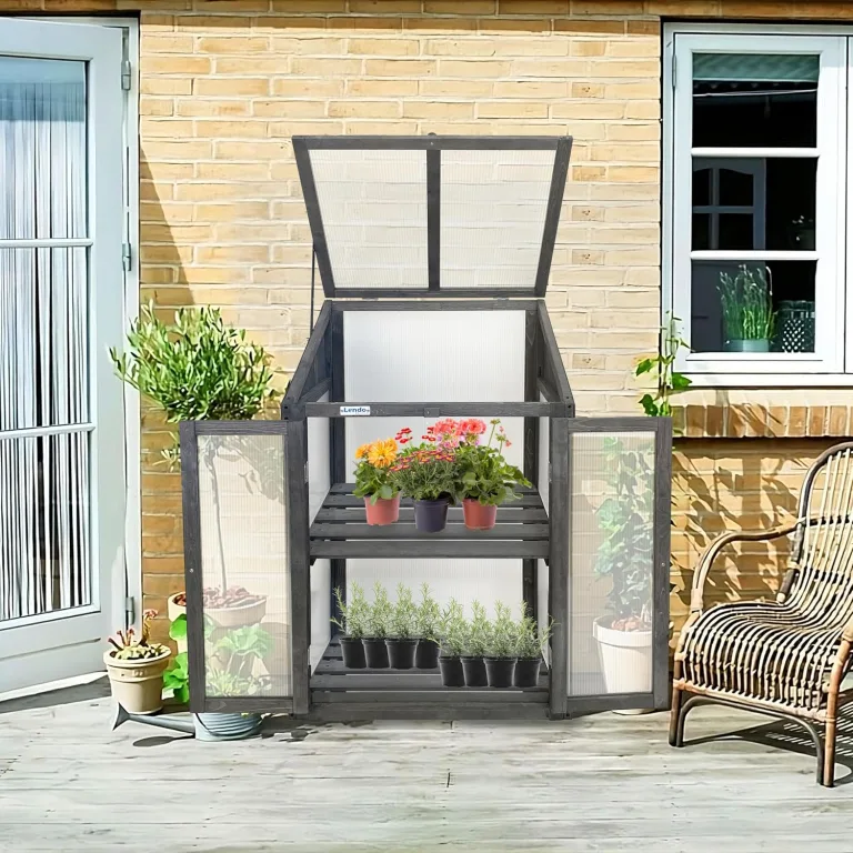 Gewächshaus - Frühbeet aus Holz - Greenhouse - Treibhaus - Frühbeetkasten mit Doppeltür - Pflanzenhaus - Aufzuchtschrank Fichtenholz Kiefernholz mit PC-Platten (Grau mit Einzelltür) – Bild 1