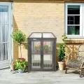 Gewächshaus - Frühbeet aus Holz - Greenhouse - Treibhaus - Frühbeetkasten mit Doppeltür - Pflanzenhaus - Aufzuchtschrank Fichtenholz Kiefernholz mit PC-Platten (Grau mit Einzelltür) - Thumbnail 2