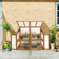 Gewächshaus - Frühbeet aus Holz - Greenhouse - Treibhaus - Frühbeetkasten mit Doppeltür - Pflanzenhaus - Aufzuchtschrank Fichtenholz Kiefernholz mit PC-Platten (Braun mit Einzeltür) - Thumbnail 10