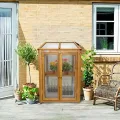 Gewächshaus - Frühbeet aus Holz - Greenhouse - Treibhaus - Frühbeetkasten mit Doppeltür - Pflanzenhaus - Aufzuchtschrank Fichtenholz Kiefernholz mit PC-Platten (Braun mit Einzeltür) - Thumbnail 1