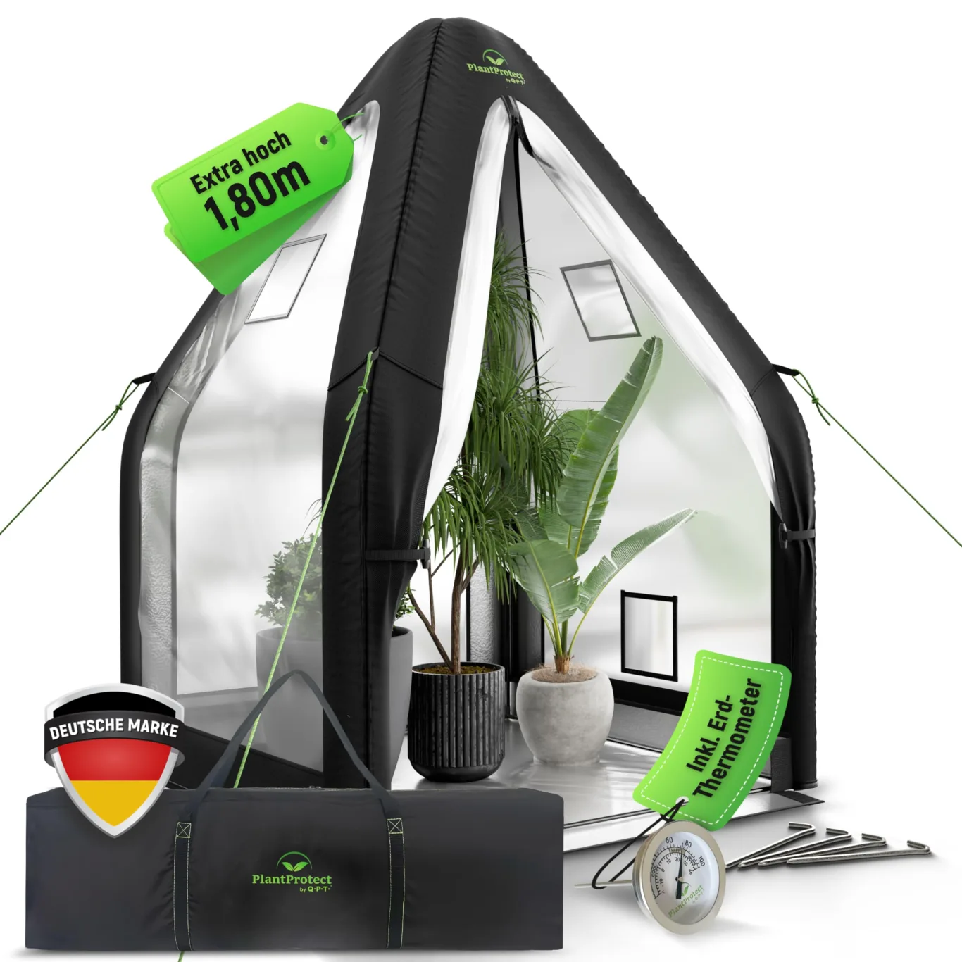 Q.P.T. Wintergewächshaus für Kübelpflanzen – strapazierfähiges PVC-Material zum Schutz vor Frost, Wind und Regen, einfache Montage inkl. Erdthermometer - Bild 1