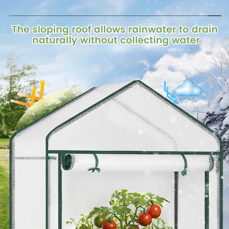 WOLTU Foliengewächshaus, Tomaten, Blumen, Gemüse & Obstpflanzen gewächshaus, Geeignet für Garten, Balkon & Terrasse, Spitzdach gegen Wasserstau, 100x50x190cm, Weiß – Bild 4