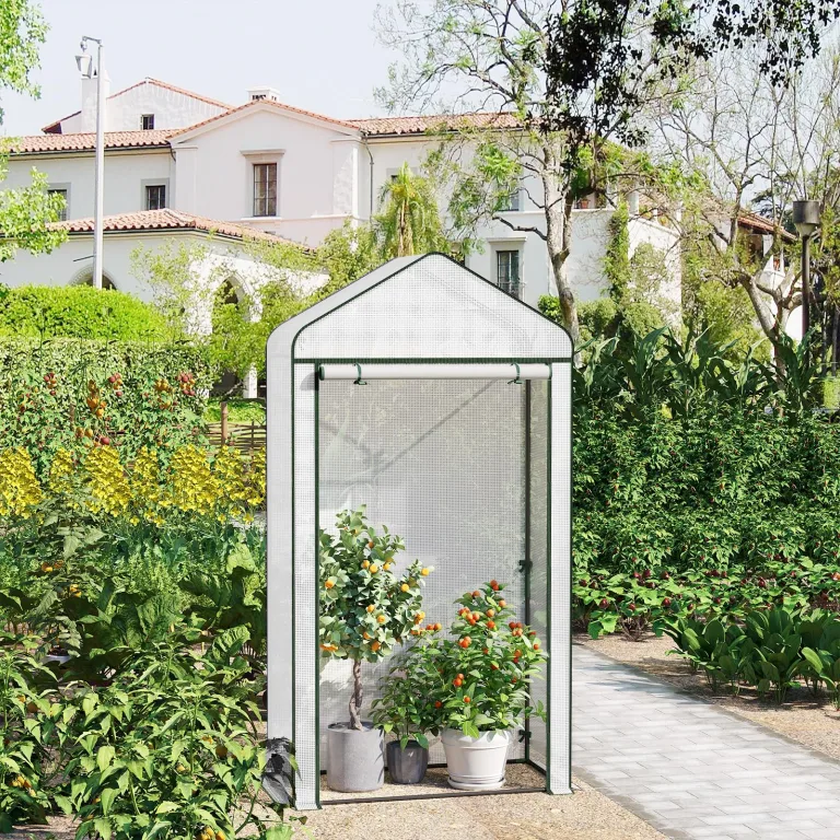 WOLTU Foliengewächshaus, Tomaten, Blumen, Gemüse & Obstpflanzen gewächshaus, Geeignet für Garten, Balkon & Terrasse, Spitzdach gegen Wasserstau, 100x50x190cm, Weiß – Bild 8