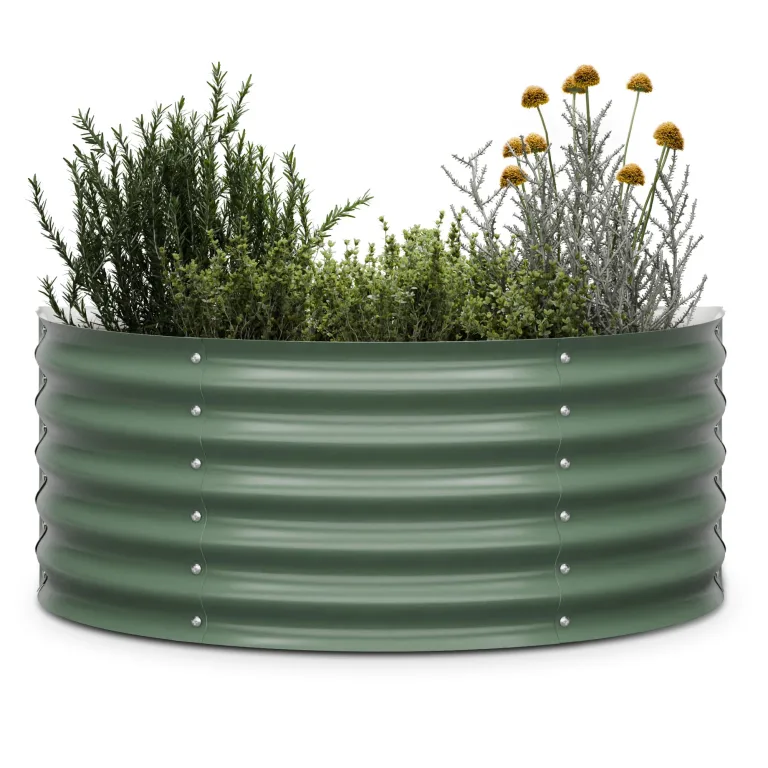 blumfeldt High Grow Half Circle Hochbeet - Ergonomisches 200-l-Hochbeet aus Metall für den Garten, Rostfreier Galvalume-Stahl, 43 cm Höhe, Einfache Montage, Frostsicher, Dunkles Moosgrün – Bild 1