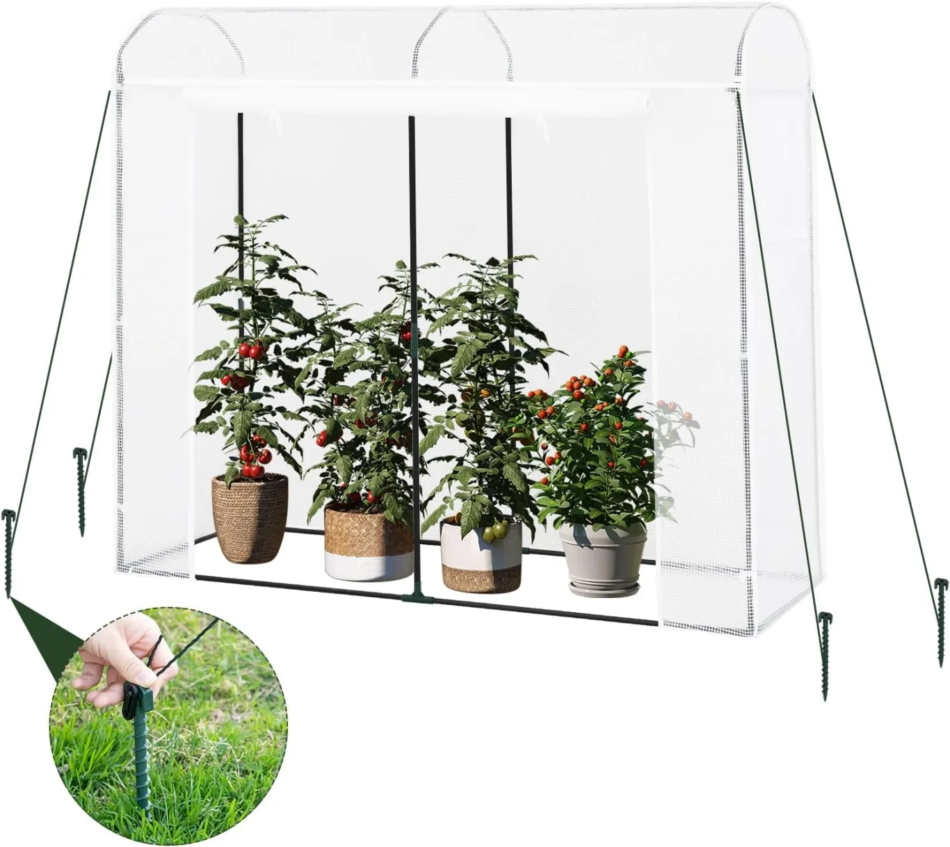 WOLTU Gewächshaus, Foliengewächshaus Winterfest für Aufzucht Tomaten Gemüse Blumen, Tomatenhaus mit Tür 2 Fenstern, aus Stahlrohr PE, 200 x 170 x 68 cm, Weiß - Bild 1