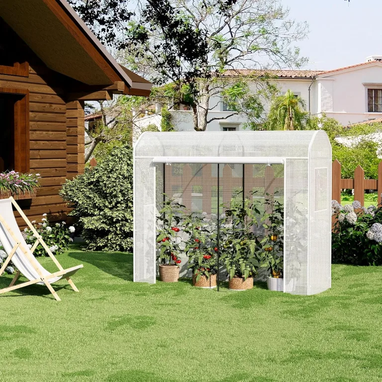 WOLTU Gewächshaus, Foliengewächshaus Winterfest für Aufzucht Tomaten Gemüse Blumen, Tomatenhaus mit Tür 2 Fenstern, aus Stahlrohr PE, 200 x 170 x 68 cm, Weiß – Bild 8
