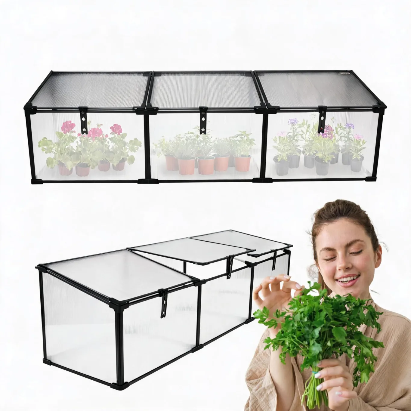 Frühbeet Mini Gewächshaus Pflanzenhaus - Aluminium & Polycarbonat, 180x51x51, schwarz - für Garten, Balkon und Terrasse, Winterfest, Stabil & Einfach zu Montieren - MAGNOLIA III - Bild 1
