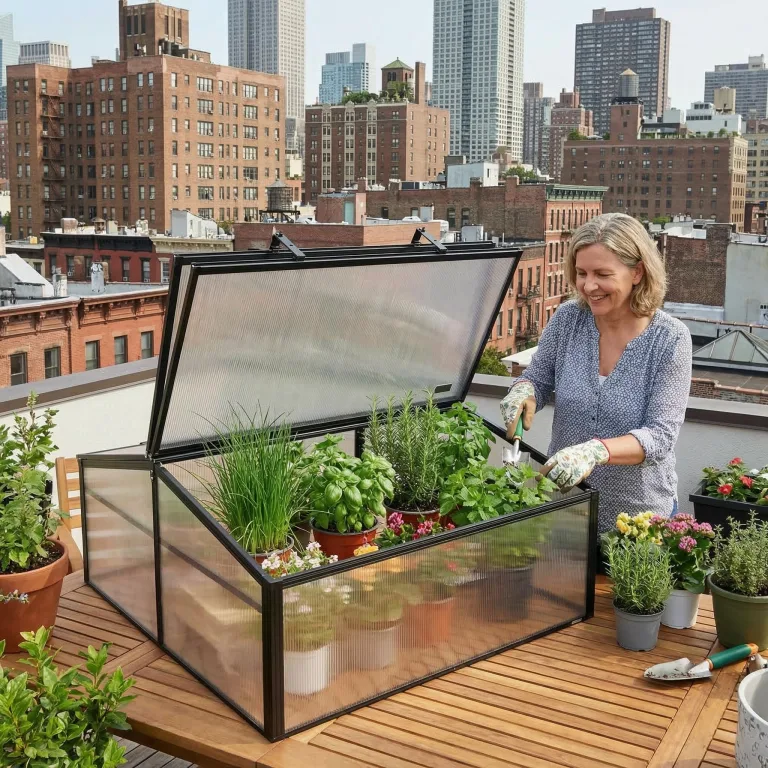 Frühbeet Mini Gewächshaus Pflanzenhaus - Aluminium & Polycarbonat, 100x100x48, schwarz - für Garten, Balkon und Terrasse, Winterfest, Stabil & Einfach zu Montieren - MAGNOLIA IV – Bild 3