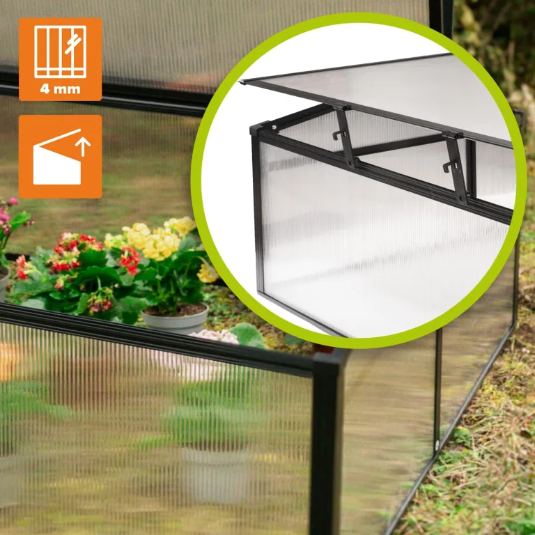 Frühbeet Mini Gewächshaus Pflanzenhaus - Aluminium & Polycarbonat, 100x100x48, schwarz - für Garten, Balkon und Terrasse, Winterfest, Stabil & Einfach zu Montieren - MAGNOLIA IV – Bild 6