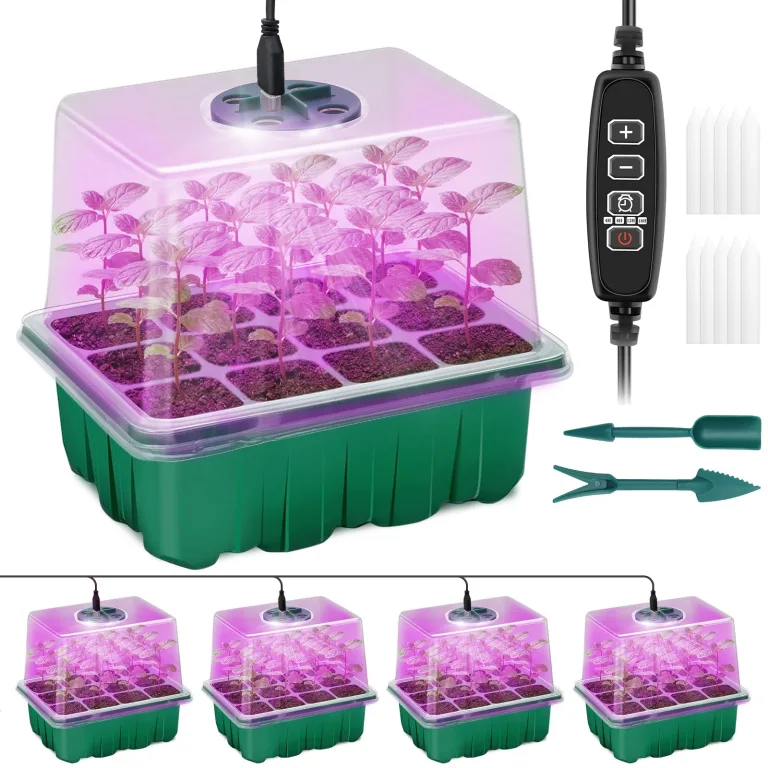 Qoolife Zimmergewächshaus Anzuchtkasten, Mini Gewächshaus Anzucht Set mit erhöhten Deckel, Setzling Starter mit Pflanzenlichter mit vollem 2 Stück (Transparent) – Bild 9