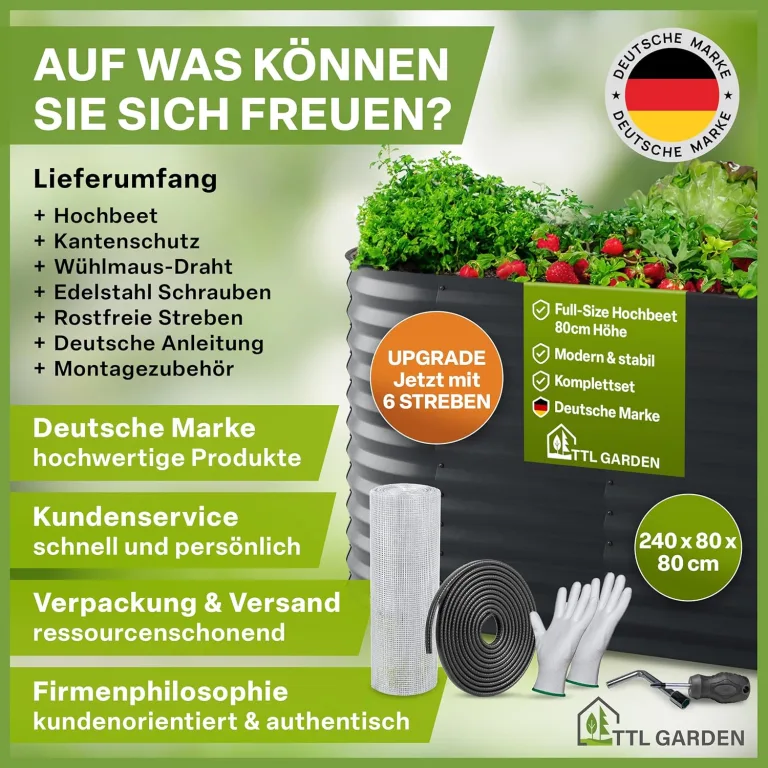 TTL GARDEN 240x80x80cm Elegance L Metall Hochbeet Anthrazit - Stahl rostfrei verzinkt & grau lackiert Wellblech ovale Form sehr stabil Garten Beet für Gemüse Kräuter Blumen Gartenbeet Gemüsebeet – Bild 7