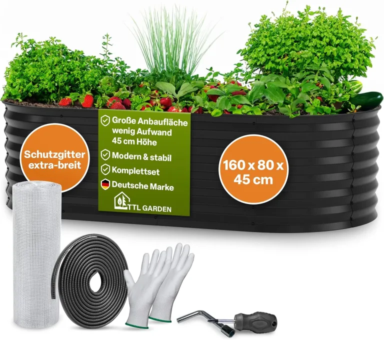 TTL GARDEN 240x80x80cm Elegance L Metall Hochbeet Anthrazit - Stahl rostfrei verzinkt & grau lackiert Wellblech ovale Form sehr stabil Garten Beet für Gemüse Kräuter Blumen Gartenbeet Gemüsebeet – Bild 8