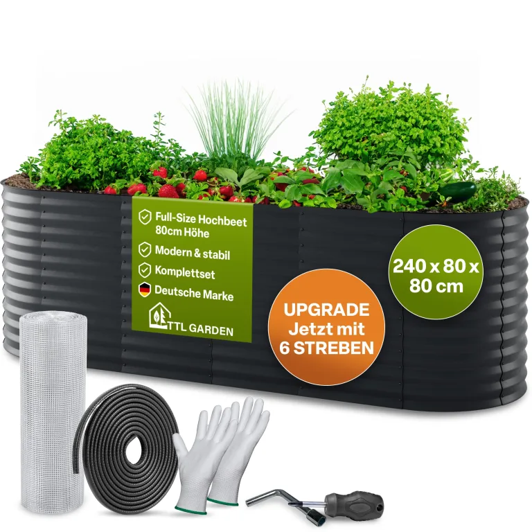TTL GARDEN 320x80x80cm Elegance XL Metall Hochbeet Anthrazit - Stahl rostfrei verzinkt & grau lackiert Wellblech ovale Form sehr stabil Garten Beet für Gemüse Kräuter Blumen Gartenbeet Gemüsebeet – Bild 8