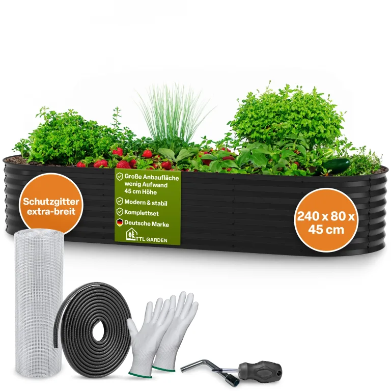 TTL GARDEN 320x80x80cm Elegance XL Metall Hochbeet Anthrazit - Stahl rostfrei verzinkt & grau lackiert Wellblech ovale Form sehr stabil Garten Beet für Gemüse Kräuter Blumen Gartenbeet Gemüsebeet – Bild 10