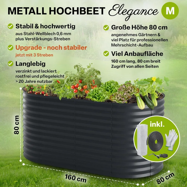 TTL GARDEN 160x80x80cm Elegance M Metall Hochbeet Anthrazit - Stahl rostfrei verzinkt & grau lackiert Wellblech ovale Form sehr stabil Garten Beet für Gemüse Kräuter Blumen Gartenbeet Gemüsebeet – Bild 2