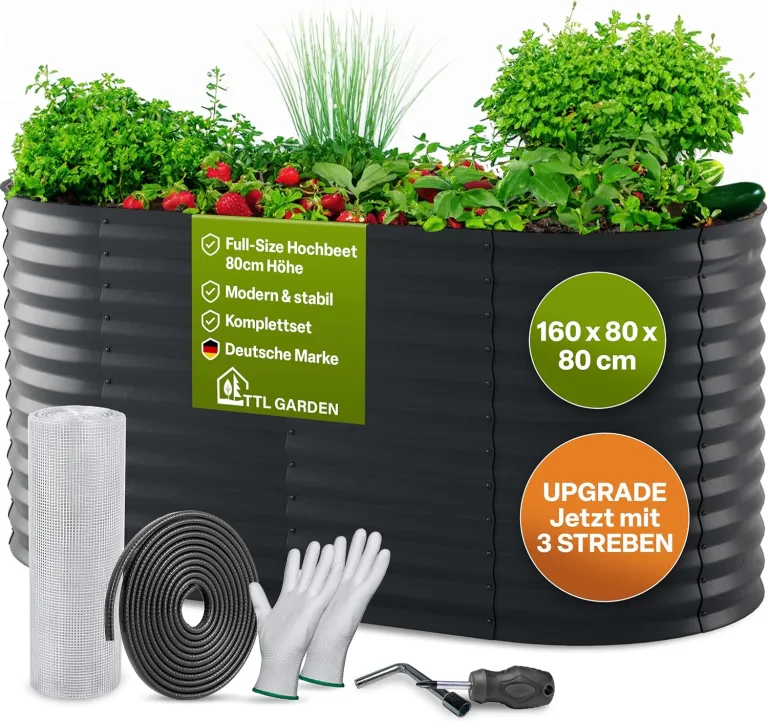 TTL GARDEN 160x80x80cm Elegance M Metall Hochbeet Anthrazit - Stahl rostfrei verzinkt & grau lackiert Wellblech ovale Form sehr stabil Garten Beet für Gemüse Kräuter Blumen Gartenbeet Gemüsebeet – Bild 1