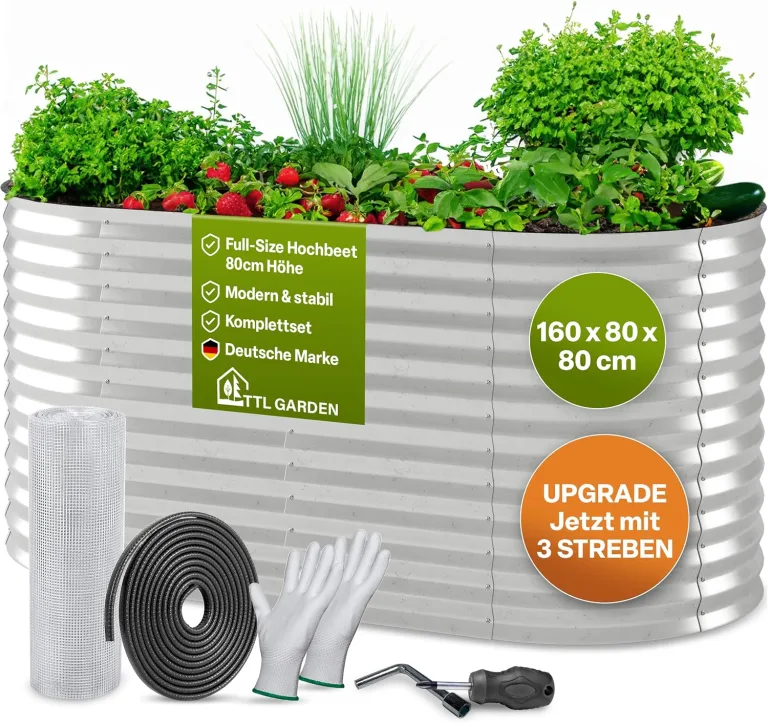 TTL GARDEN 160x80x80cm Spirit M Metall Hochbeet Silber - Stahl rostfrei verzinkt Wellblech ovale Form groß sehr stabil & wetterfest Garten Beet für Gemüse Kräuter Blumen Gartenbeet Gemüsebeet – Bild 1