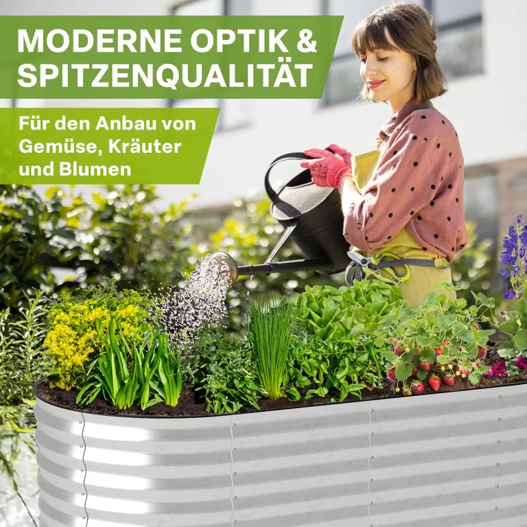 TTL GARDEN 400x80x80cm Spirit XXL Metall Hochbeet Silber - Stahl rostfrei verzinkt Wellblech ovale Form extra groß stabil & wetterfest Garten Beet für Gemüse Kräuter Blumen Gartenbeet Gemüsebeet – Bild 6