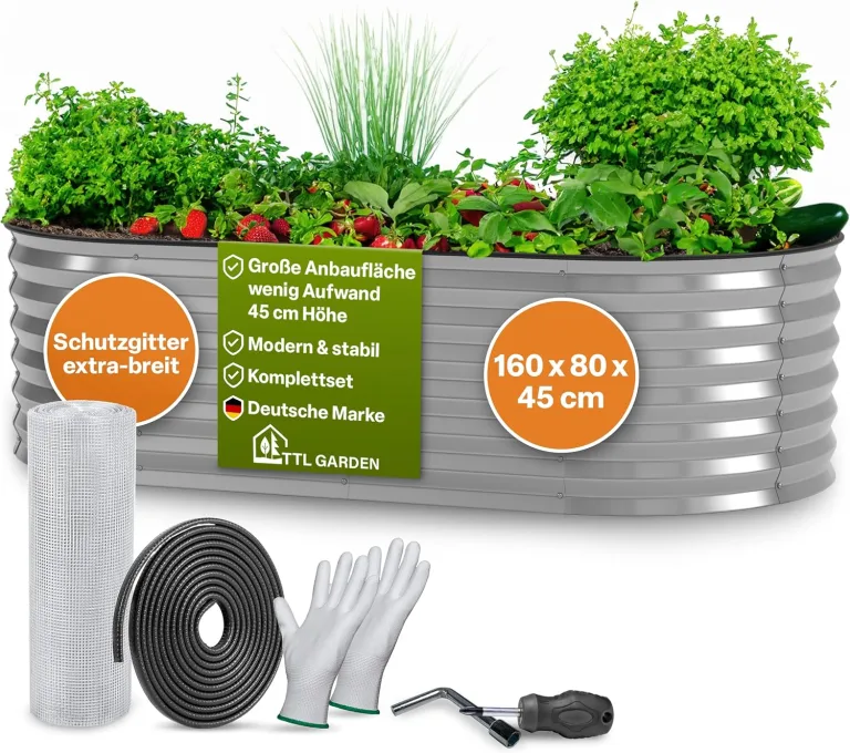TTL GARDEN 400x80x80cm Spirit XXL Metall Hochbeet Silber - Stahl rostfrei verzinkt Wellblech ovale Form extra groß stabil & wetterfest Garten Beet für Gemüse Kräuter Blumen Gartenbeet Gemüsebeet – Bild 8