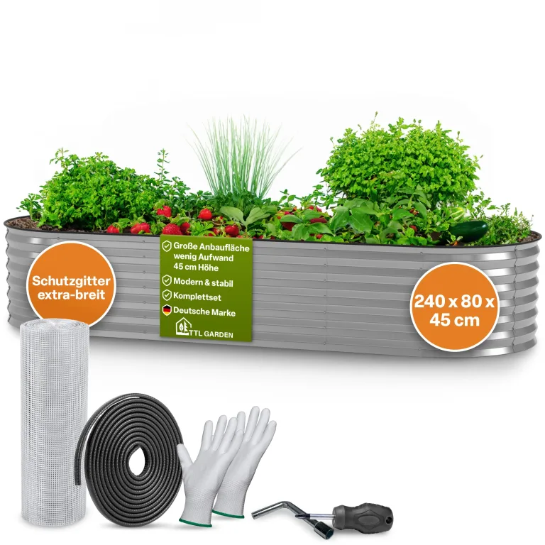 TTL GARDEN 240x80x80cm Spirit L Metall Hochbeet Silber - Stahl rostfrei verzinkt Wellblech ovale Form sehr groß stabil & wetterfest Garten Beet für Gemüse Kräuter Blumen Gartenbeet Gemüsebeet – Bild 10