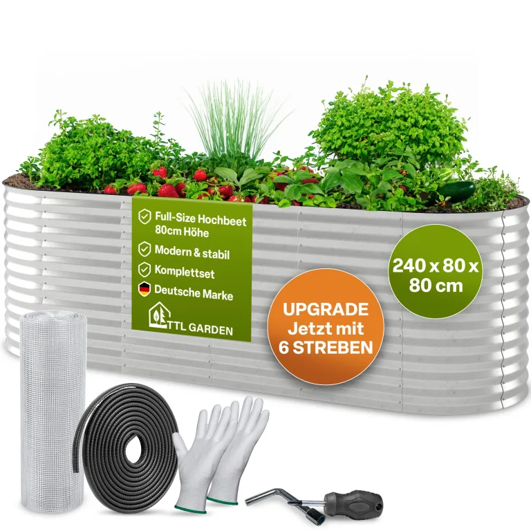 TTL GARDEN 240x80x80cm Spirit L Metall Hochbeet Silber - Stahl rostfrei verzinkt Wellblech ovale Form sehr groß stabil & wetterfest Garten Beet für Gemüse Kräuter Blumen Gartenbeet Gemüsebeet – Bild 1