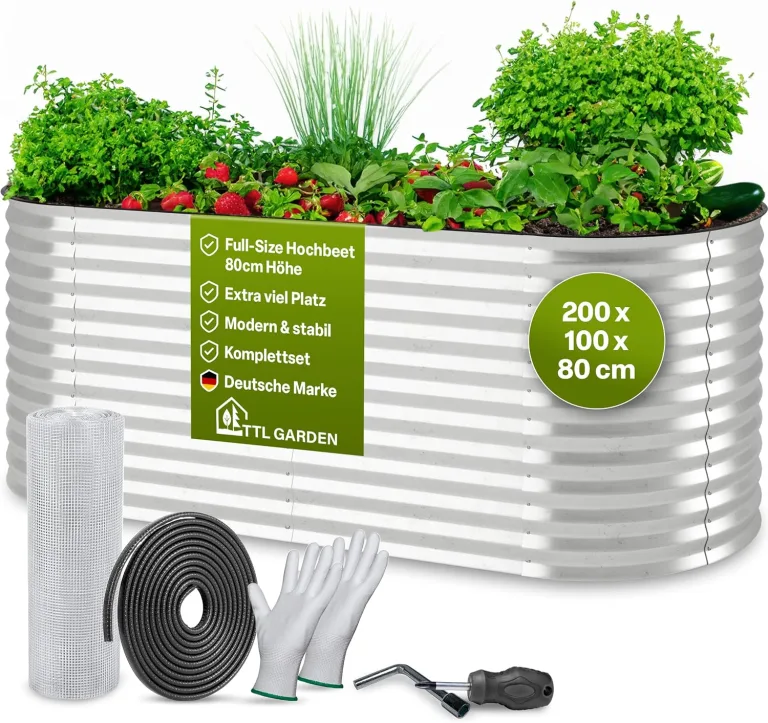 TTL GARDEN 200x100x80cm Inspire L Silber Metall Hochbeet - Stahl rostfrei verzinkt Wellblech sehr stabil & wetterfest Garten Beet oval für Gemüse Kräuter Blumen Gartenbeet Gemüsebeet – Bild 1