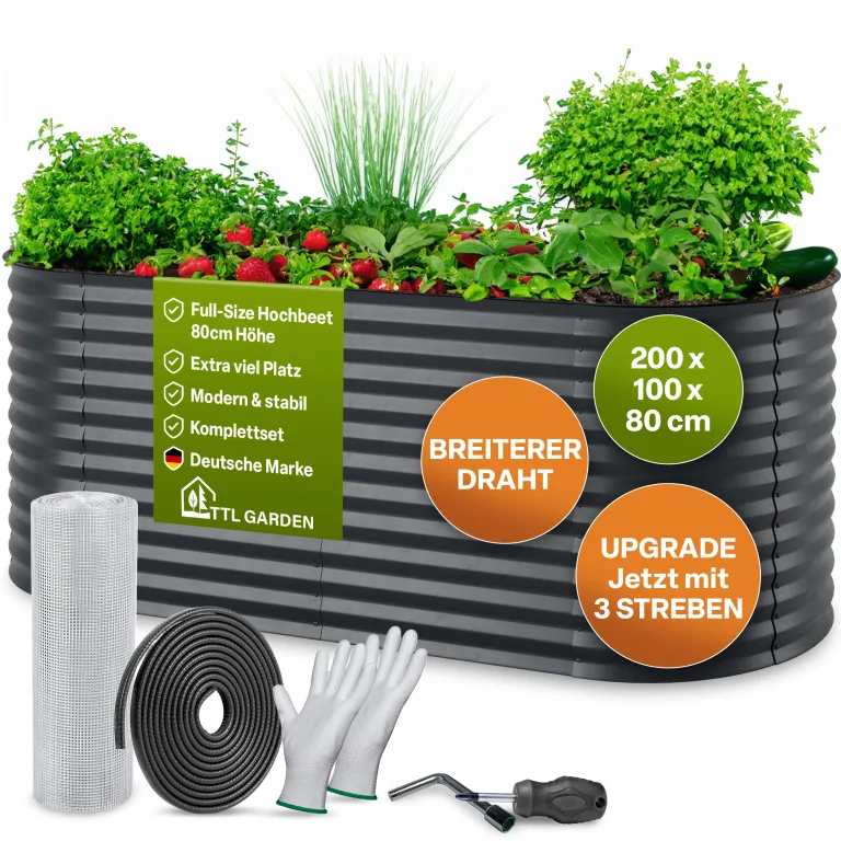 TTL GARDEN 200x100x80cm Inspire L anthrazit Metall Hochbeet - Stahl rostfrei verzinkt & grau lackiert Wellblech ovale Form sehr stabil Garten Beet für Gemüse Kräuter Blumen Gartenbeet Gemüsebeet – Bild 1