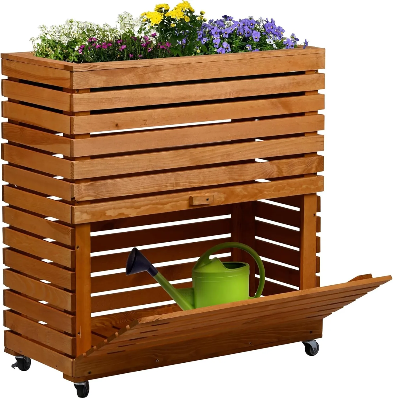 dobar® Großes Hochbeet Rolla aus Massivholz Gr. L mit Rollen - Erhöhtes Beet mit Staufach - 72 x 32,5 x 78 cm - Braun - Bild 1