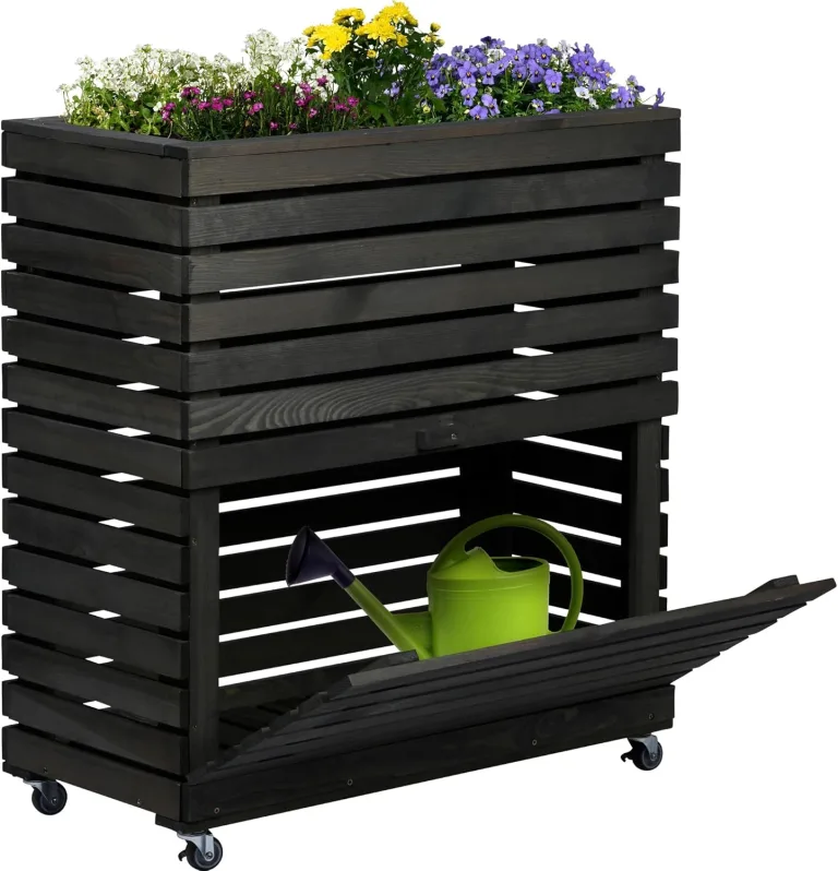 dobar® Großes Hochbeet Rolla aus Massivholz Gr. L mit Rollen - Erhöhtes Beet mit Staufach - 72 x 32,5 x 78 cm - Braun – Bild 6