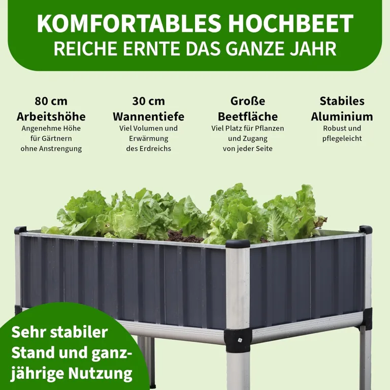 TTL GARDEN Superior XL 112x60x80cm Hochbeet aus Metall - Anthrazit-Silber Alu + Stahl verzinkt & lackiert - Frühbeet Pflanzkasten Kräuterbeet Blumenbeet Blumenkasten für Garten Balkon Terrasse – Bild 4