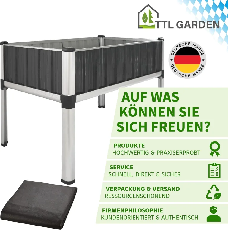 TTL GARDEN Superior XL 112x60x80cm Hochbeet aus Metall - Anthrazit-Silber Alu + Stahl verzinkt & lackiert - Frühbeet Pflanzkasten Kräuterbeet Blumenbeet Blumenkasten für Garten Balkon Terrasse – Bild 7