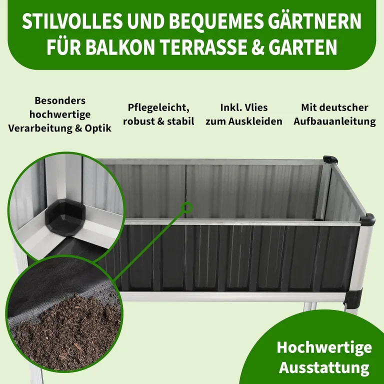 TTL GARDEN Superior XL 112x60x80cm Hochbeet aus Metall - Anthrazit-Silber Alu + Stahl verzinkt & lackiert - Frühbeet Pflanzkasten Kräuterbeet Blumenbeet Blumenkasten für Garten Balkon Terrasse – Bild 3