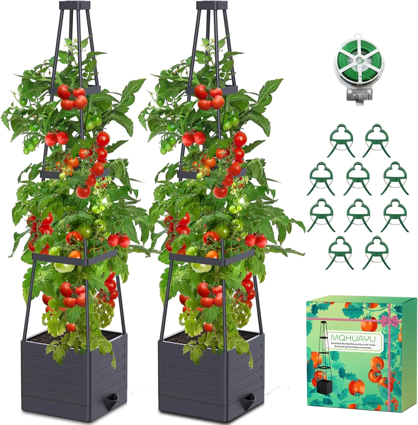 145cm Tomatentopf, 2 Pack Selbstbewässerung Tomatentopf mit Rankhilfe,Tomaten Rankhilfe mit Wasserspeicher,Höhe Einstellbar Tomatenturm,für Kletterpflanzen Gemüse Blumen Outdoor&Indoor - Bild 1