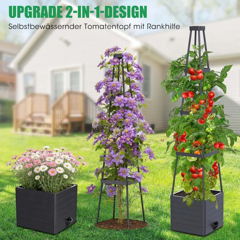145cm Tomatentopf, 2 Pack Selbstbewässerung Tomatentopf mit Rankhilfe,Tomaten Rankhilfe mit Wasserspeicher，Höhe Einstellbar Tomatenturm，für Kletterpflanzen Gemüse Blumen Outdoor&Indoor – Bild 7