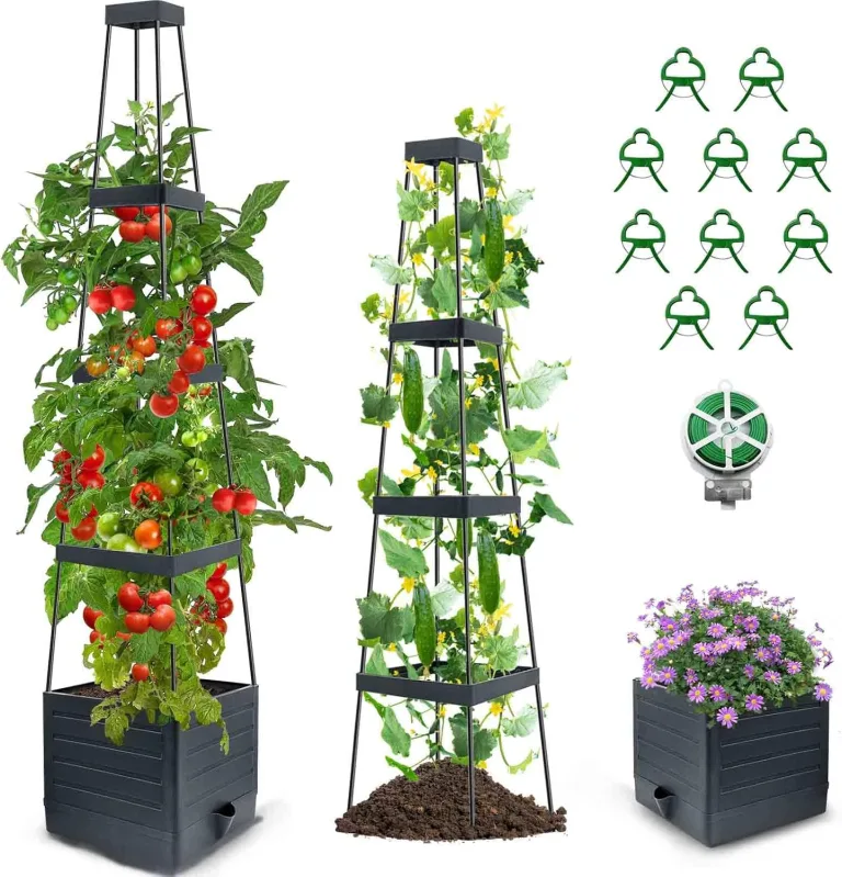 145cm Tomatentopf, 2 Pack Selbstbewässerung Tomatentopf mit Rankhilfe,Tomaten Rankhilfe mit Wasserspeicher，Höhe Einstellbar Tomatenturm，für Kletterpflanzen Gemüse Blumen Outdoor&Indoor – Bild 9
