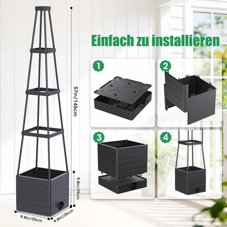 145cm Tomatentopf, 2 Pack Selbstbewässerung Tomatentopf mit Rankhilfe,Tomaten Rankhilfe mit Wasserspeicher，Höhe Einstellbar Tomatenturm，für Kletterpflanzen Gemüse Blumen Outdoor&Indoor – Bild 4