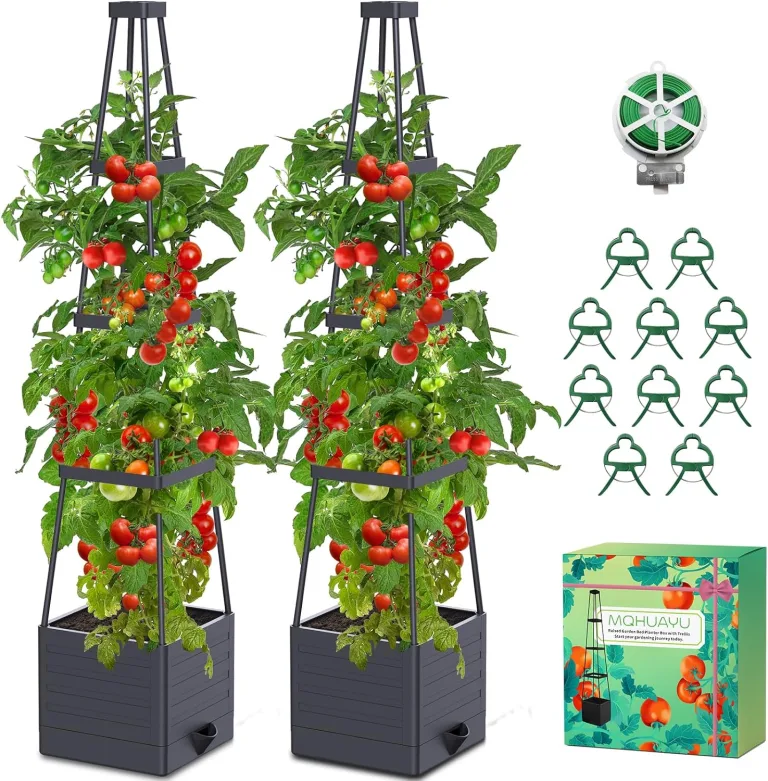 145cm Tomatentopf, 2 Pack Selbstbewässerung Tomatentopf mit Rankhilfe,Tomaten Rankhilfe mit Wasserspeicher，Höhe Einstellbar Tomatenturm，für Kletterpflanzen Gemüse Blumen Outdoor&Indoor – Bild 1