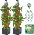 145cm Tomatentopf, 2 Pack Selbstbewässerung Tomatentopf mit Rankhilfe,Tomaten Rankhilfe mit Wasserspeicher，Höhe Einstellbar Tomatenturm，für Kletterpflanzen Gemüse Blumen Outdoor&Indoor - Thumbnail 1
