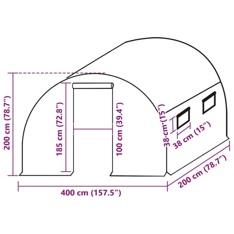 vidaXL Gewächshaus Ersatzabdeckung Abdeckplane Gewächshausfolie Ersatzfolie Gitterplane Treibhaus Tomatenhaus (8m²) 400x200x200cm Grün – Bild 2