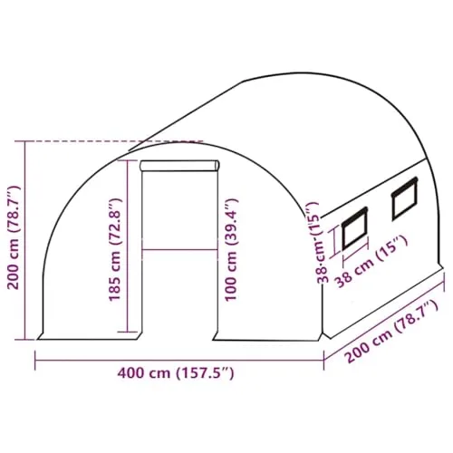 vidaXL Gewächshaus Ersatzabdeckung Abdeckplane Gewächshausfolie Ersatzfolie Gitterplane Treibhaus Tomatenhaus (8m²) 400x200x200cm Grün – Bild 6