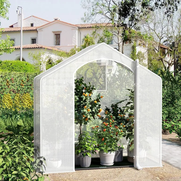 WOLTU Foliengewächshaus Winterfest mit Schwarzer PE-Gewebeboden, gewächshaus Folie für Aufzucht Tomaten, Tomatenhaus mit Tür Fenstern, aus Stahlrohr PE, 200x80x200cm, Weiß – Bild 8